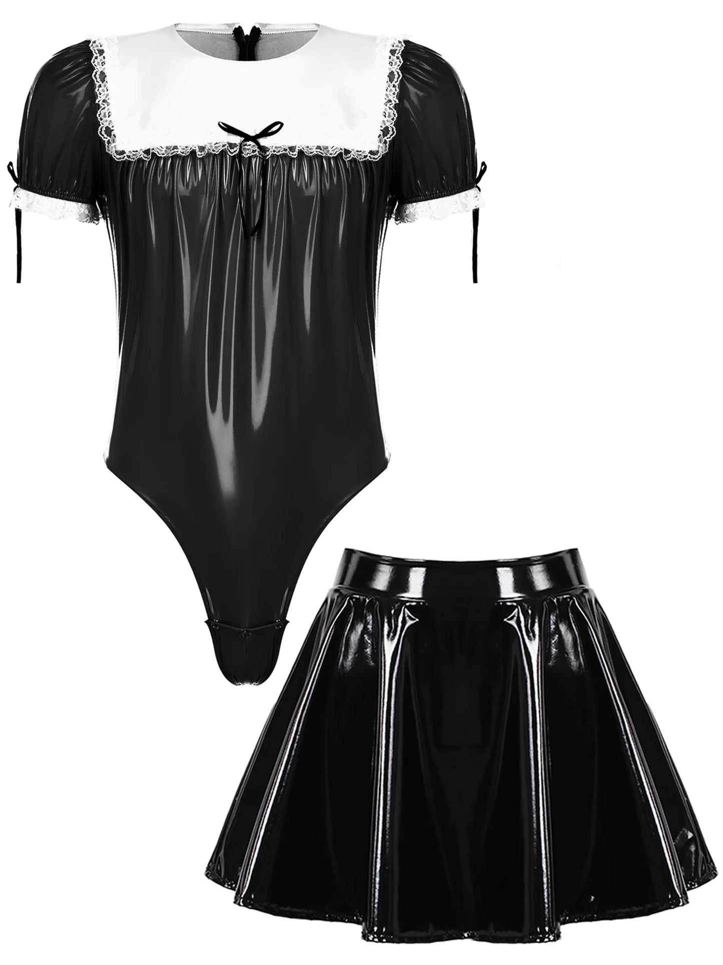 Men Sissy Glossy Latex-Style Maid Outfit