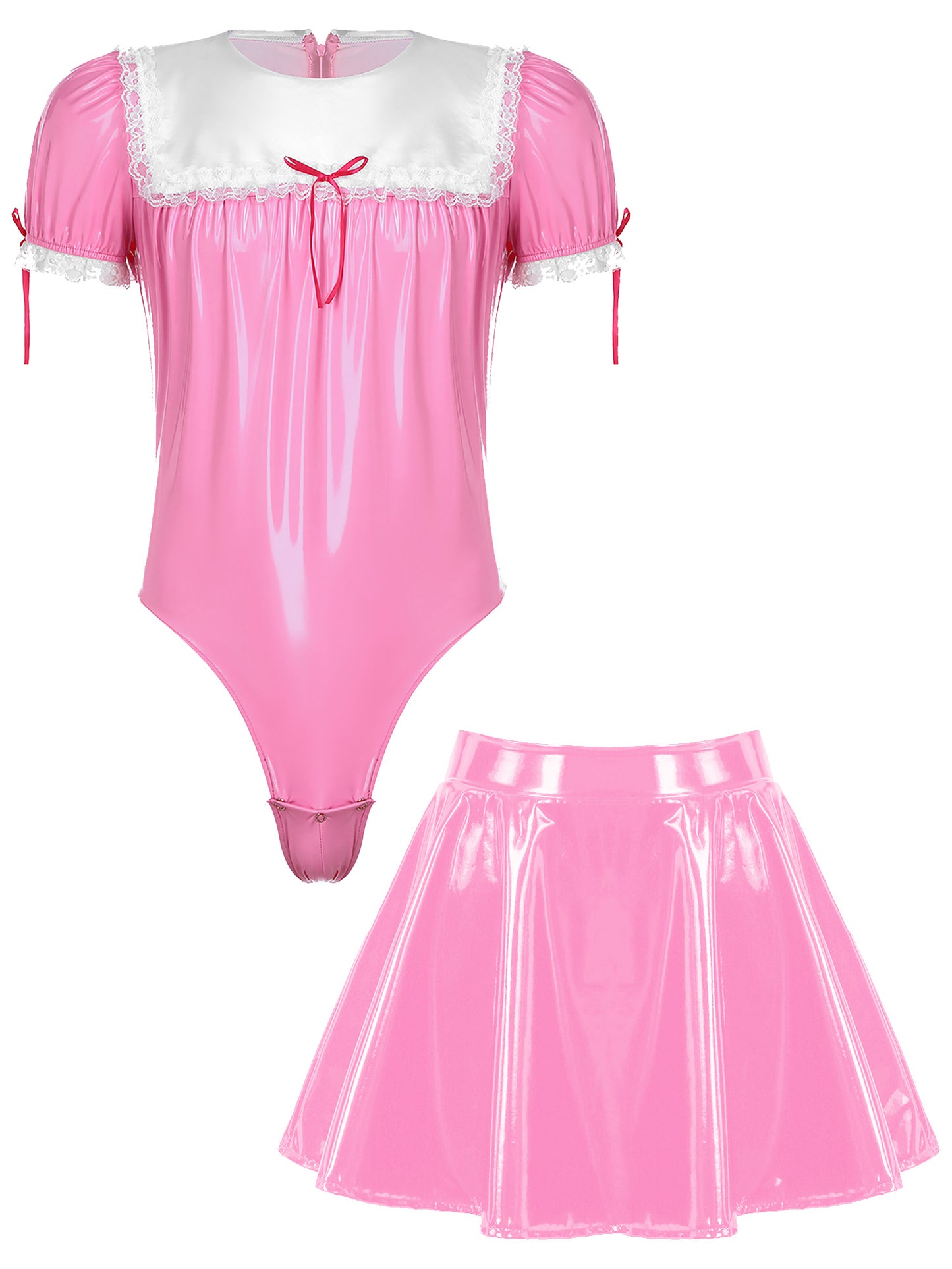 Men Sissy Glossy Latex-Style Maid Outfit