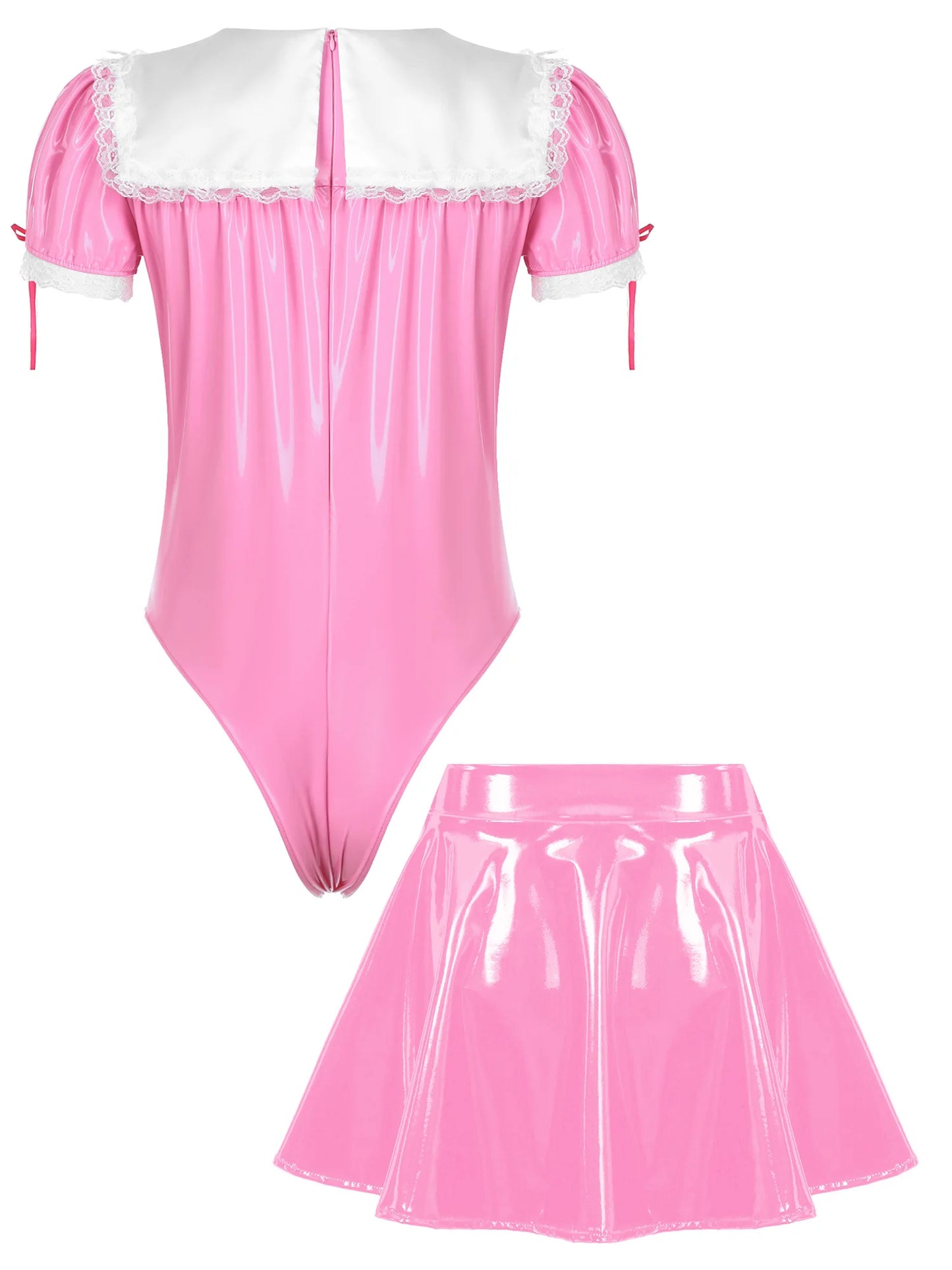 Men Sissy Glossy Latex-Style Maid Outfit