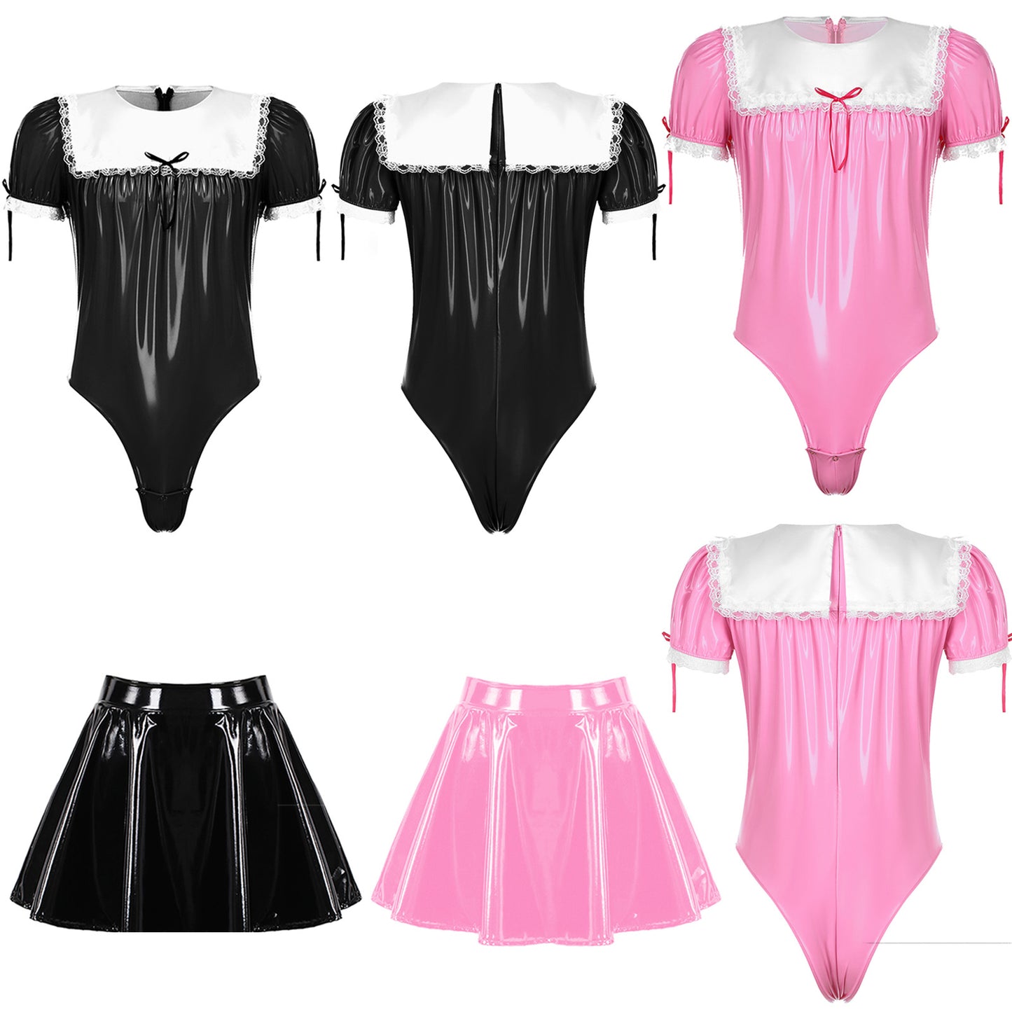 Men Sissy Glossy Latex-Style Maid Outfit