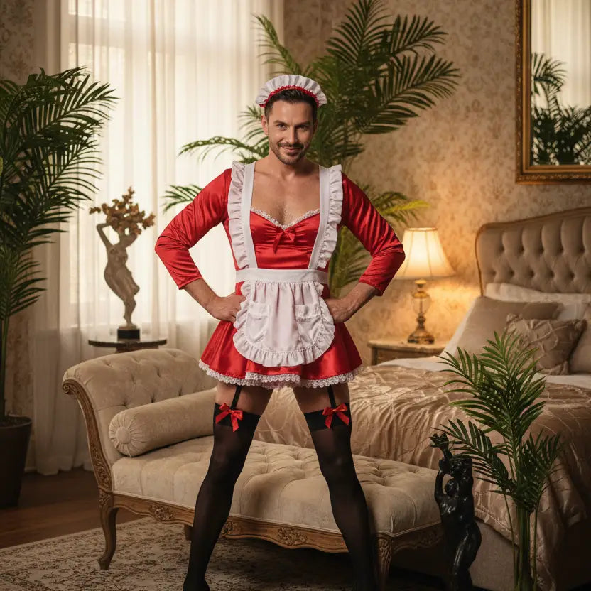 Red French Maid Outfit for Men: Bold & Unforgettable