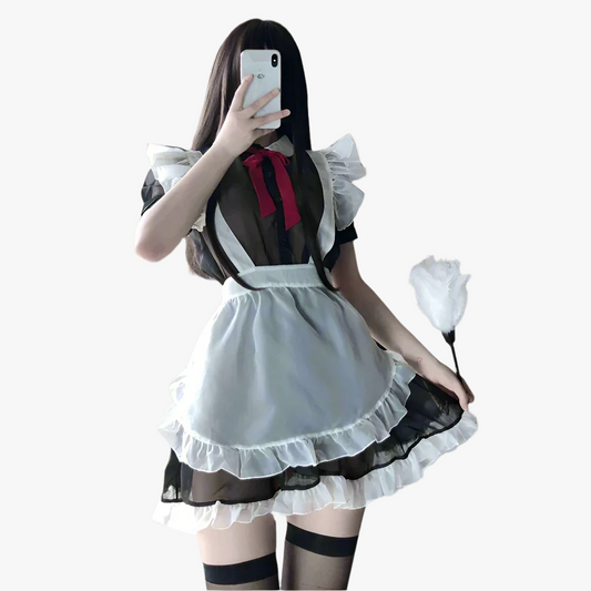 Japanese Sheer See Through Maid Outfit With Stockings