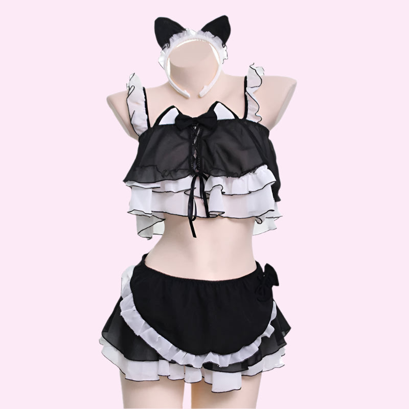 Naughty Two-Piece Black Cat Maid Outfit