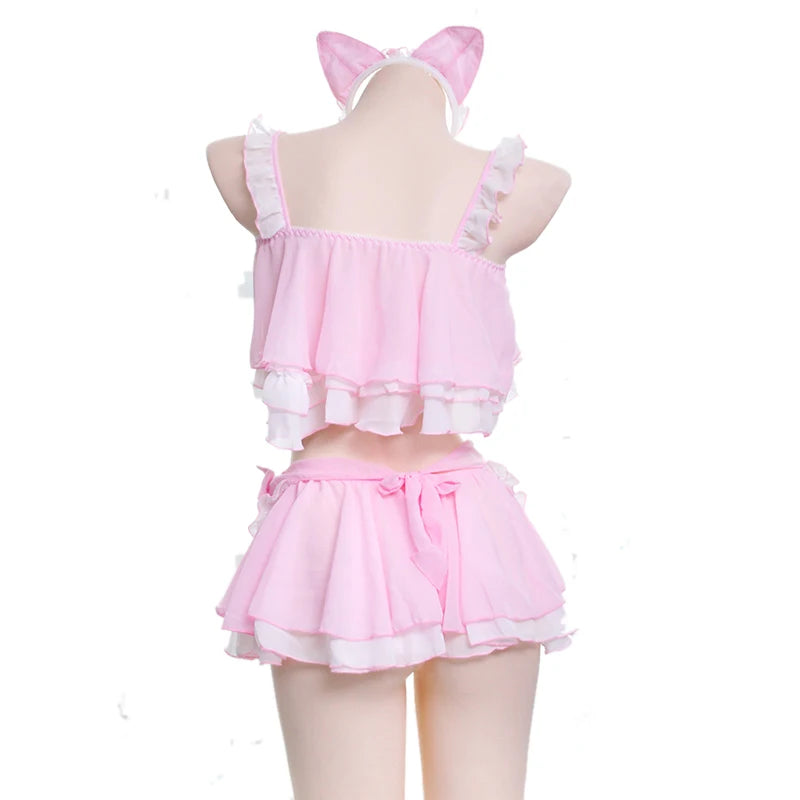 Naughty Two-Piece Pink Cat Maid Outfit