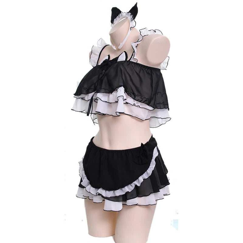 Naughty Two-Piece Black Cat Maid Outfit