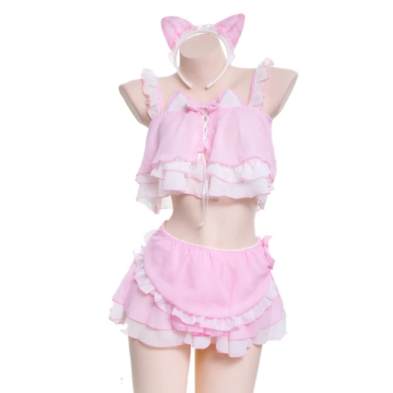 Naughty Two-Piece Pink Cat Maid Outfit