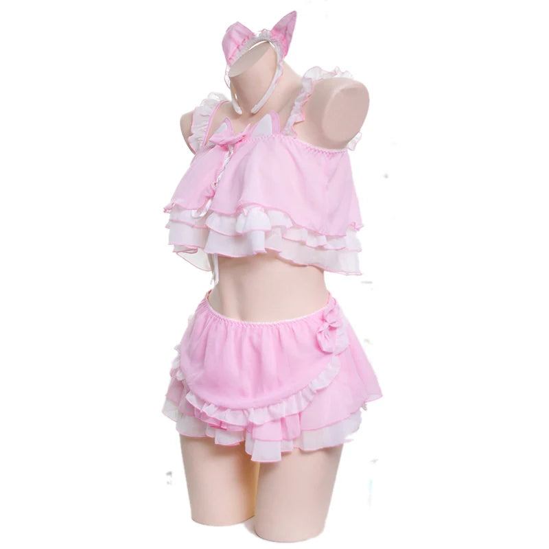 Naughty Two-Piece Pink Cat Maid Outfit