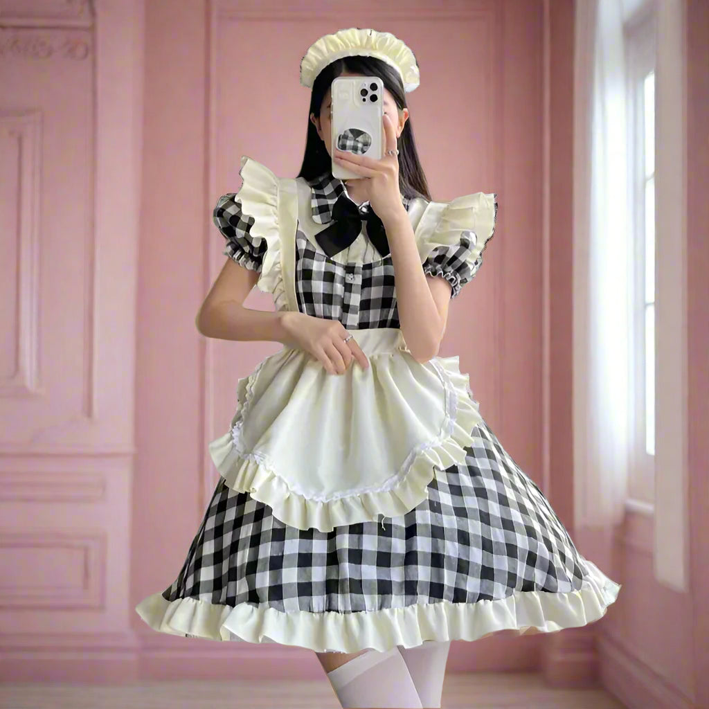 Cute Black Checkered Maid