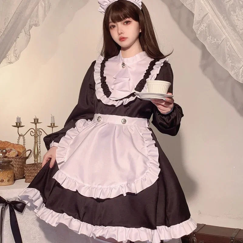 Elegant Long-Sleeves Black Maid Outfit