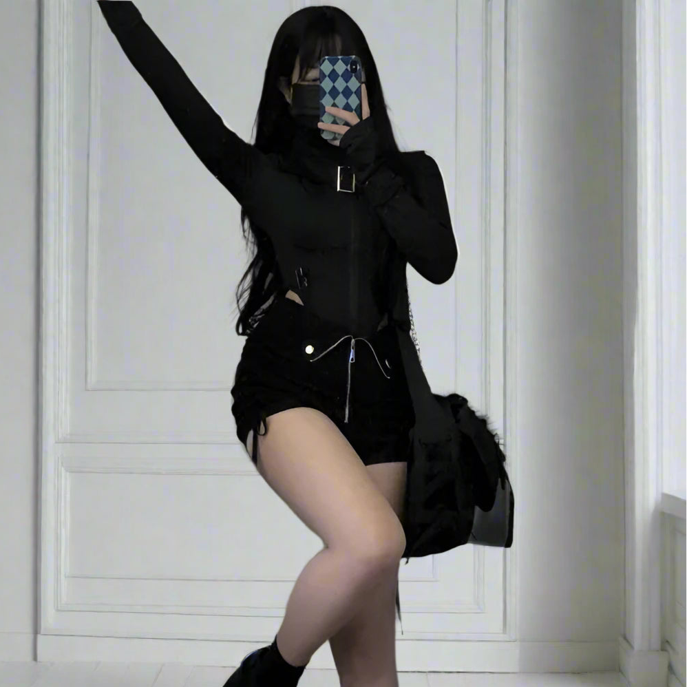 Black Secretary Zipper Outfit