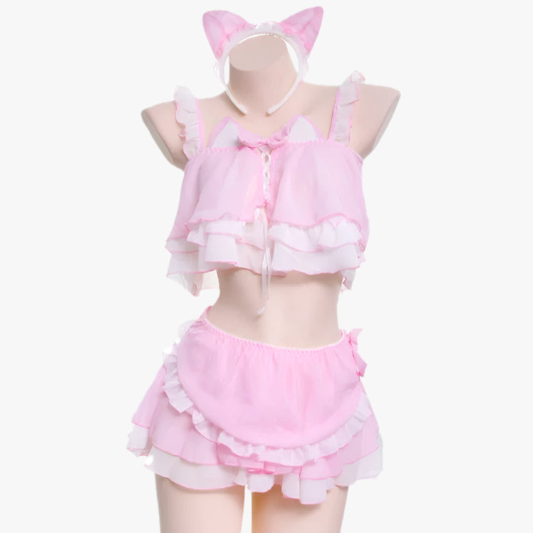 Naughty Two-Piece Pink Cat Maid Outfit