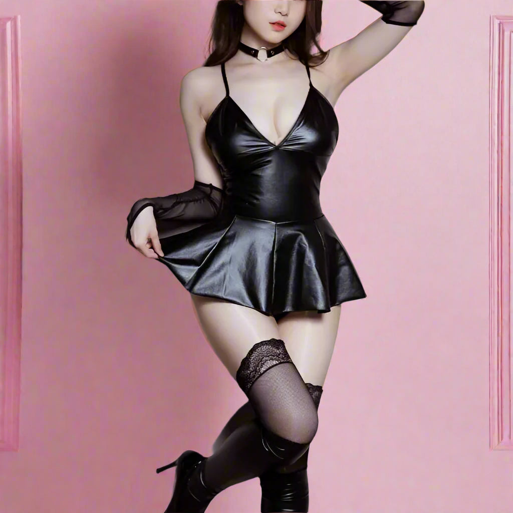Dominatrix Leather-Look Skirt Outfit
