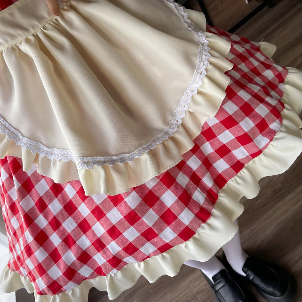 Cute Red Checkered Maid Outfit