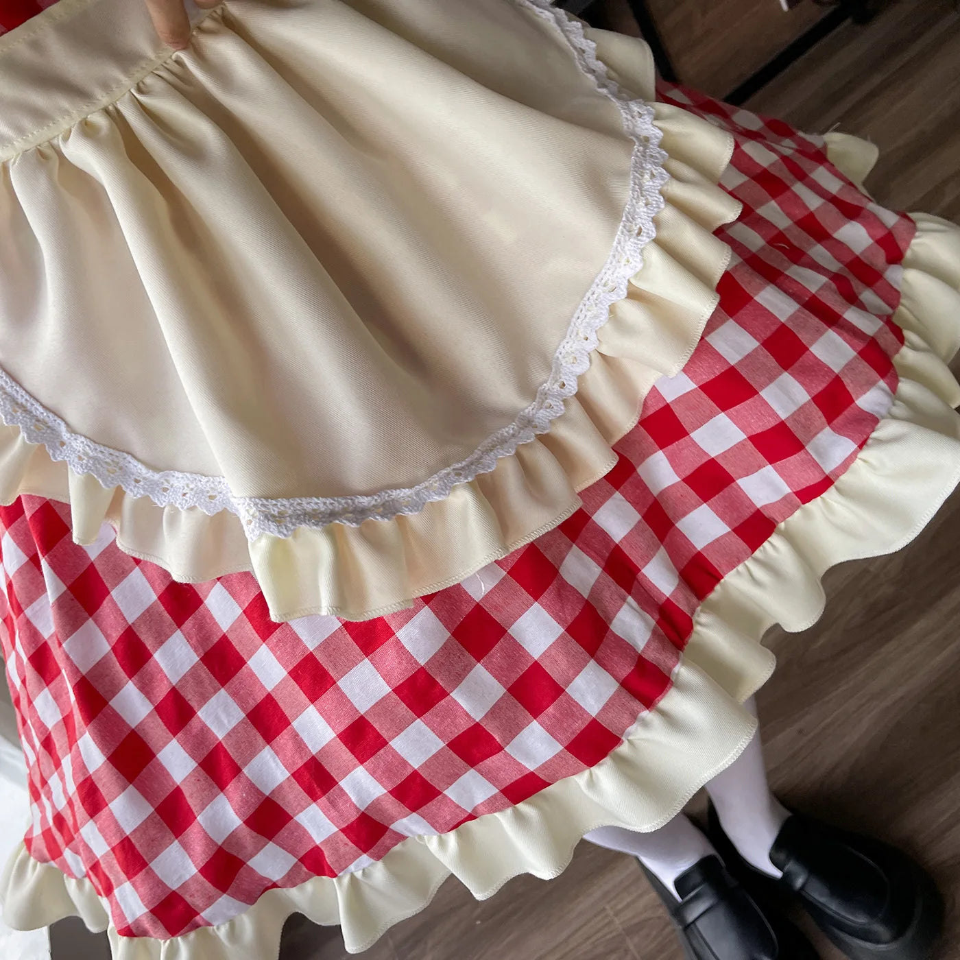 Cute Red Checkered Maid Outfit