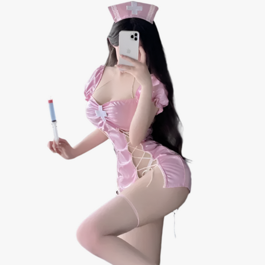 Uniforme d'infirmière Cosplay Femmes Lingerie Sexy Costumes Robe Bandage en Cuir PU avec Tongs Bandeau Ensemble Jeu de Rôle Tenue Exotique