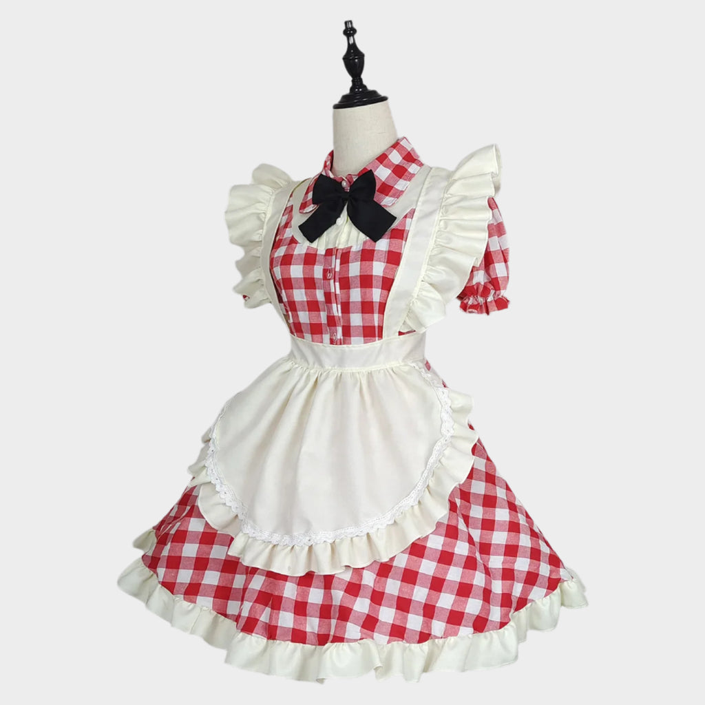 Cute Red Checkered Maid Outfit