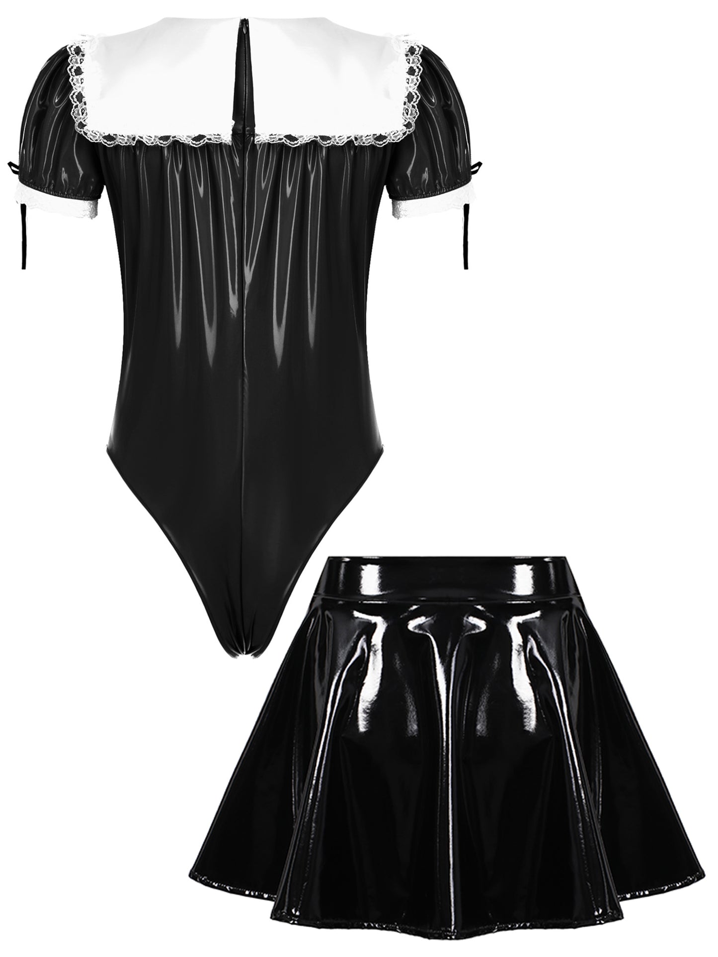 Men Sissy Glossy Latex-Style Maid Outfit