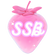 Pink strawberry-shaped object with 'SSB' text on a green background