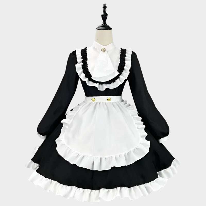 Elegant Long-Sleeves Black Maid Outfit