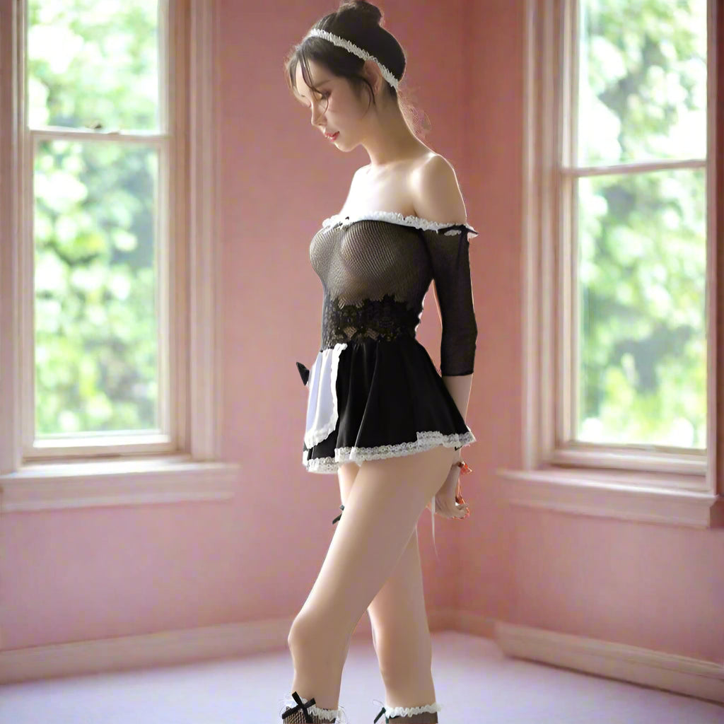 Sensual Transparent Off-Shoulder French Maid Outfit
