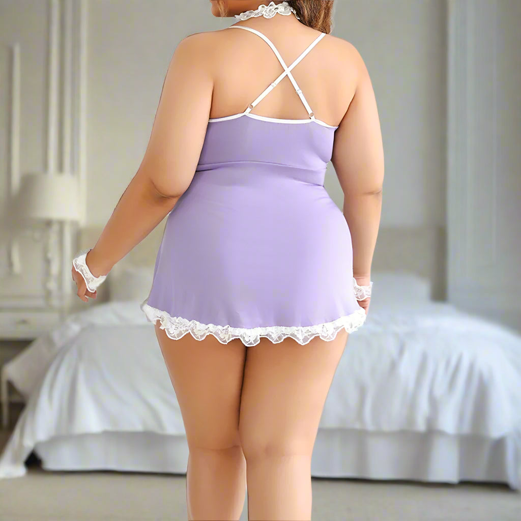 Plus Size Sheer Purple Maid Outfit