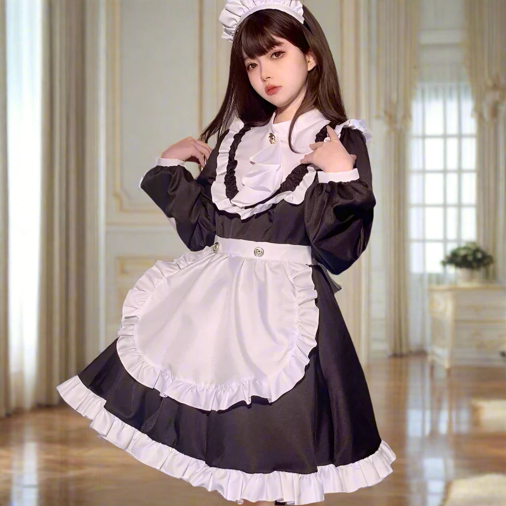 Elegant Long-Sleeves Black Maid Outfit