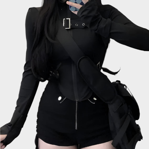 Black Secretary Zipper Outfit