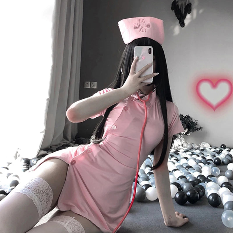 Porno Femmes Lingerie Sexy Infirmière Cosplay Costume Érotique Tenue De Femme De Chambre Écolière Rose Blanc Kawaii Docteur Anime Jeu De Rôle