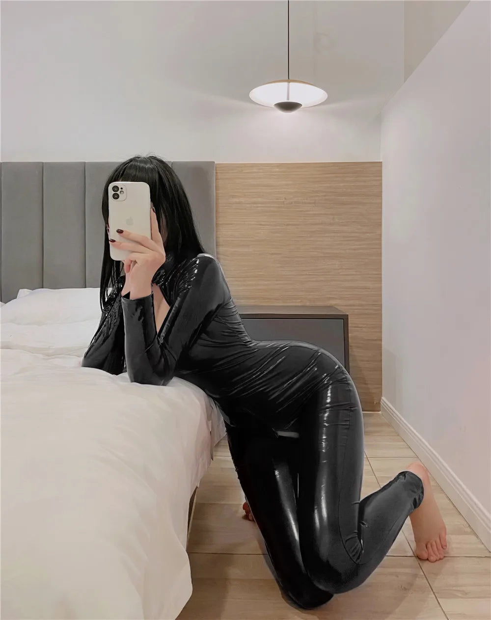 Shiny Open Crotch Black Dominatrix Outfit