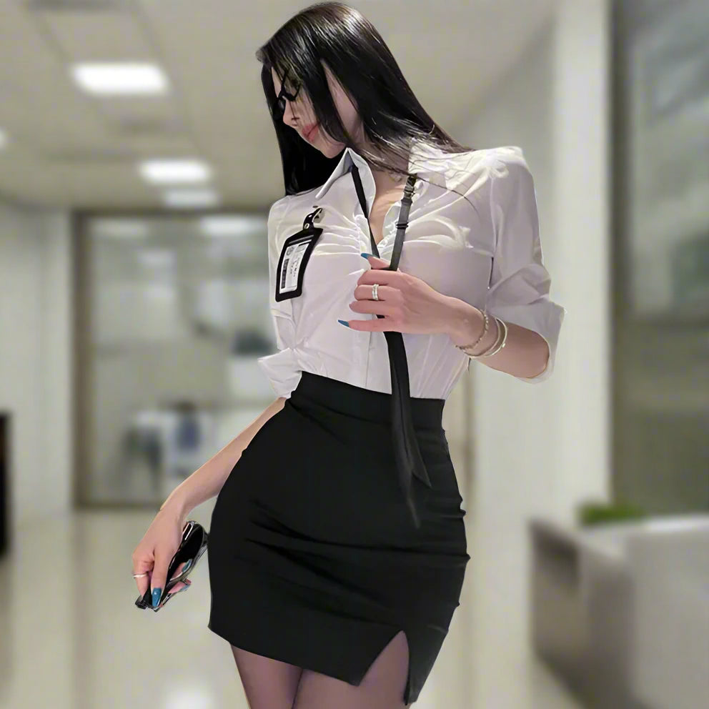 White Secretary Business Outfit