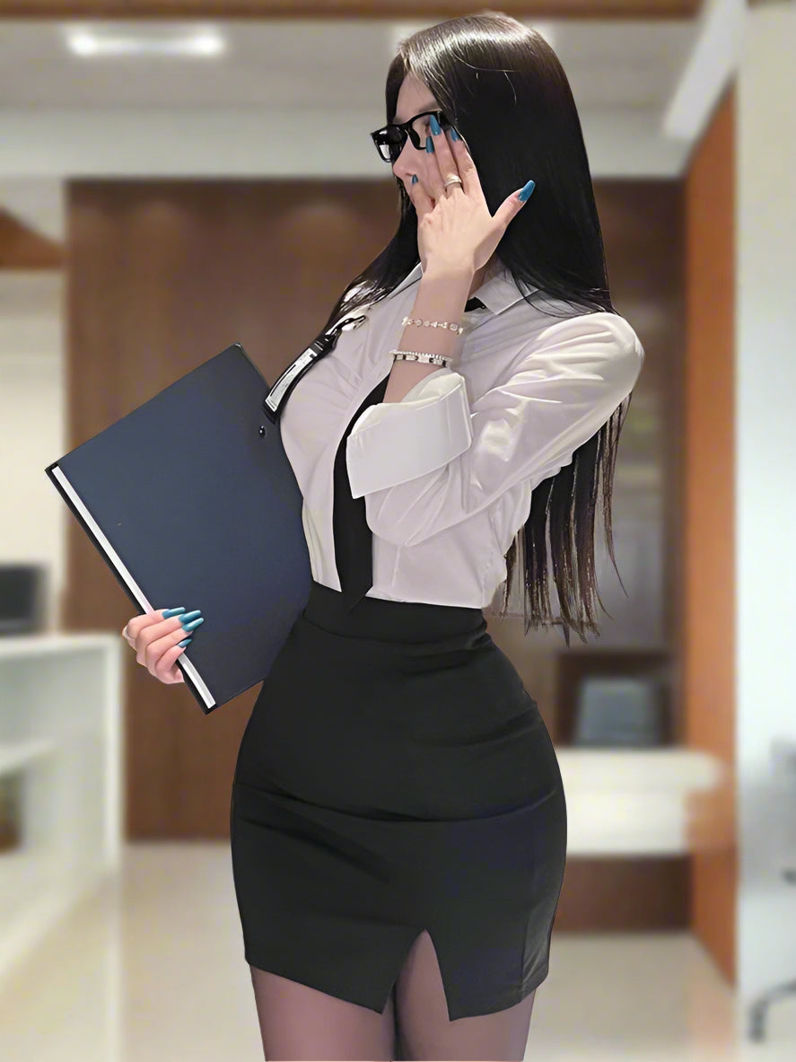 White Secretary Business Outfit