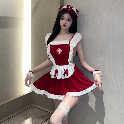 Women Sexy Lingerie Erotic Maid Cosplay Uniform Sexy Student Uniform JK Girl Sex Skirt Pure Solid Dress Japanese Style Outfit