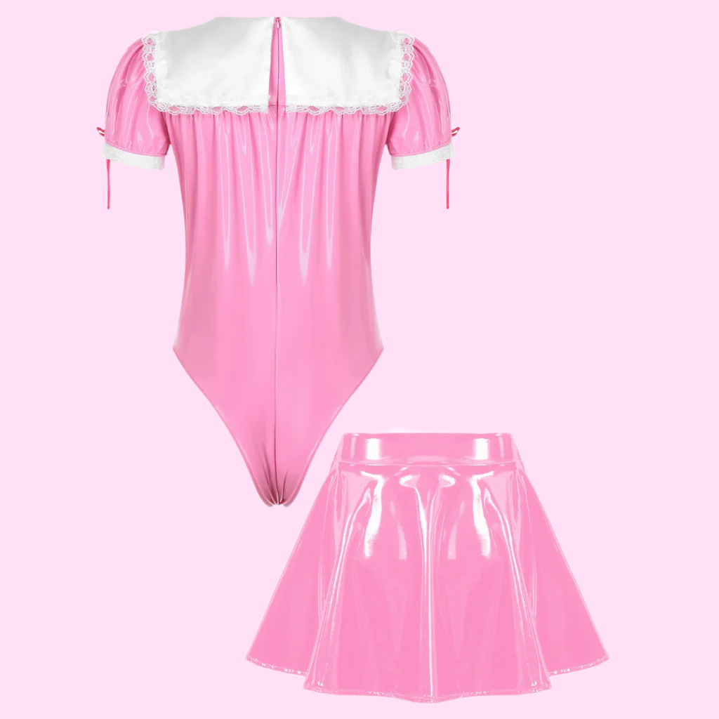 Men Sissy Glossy Latex-Style Maid Outfit