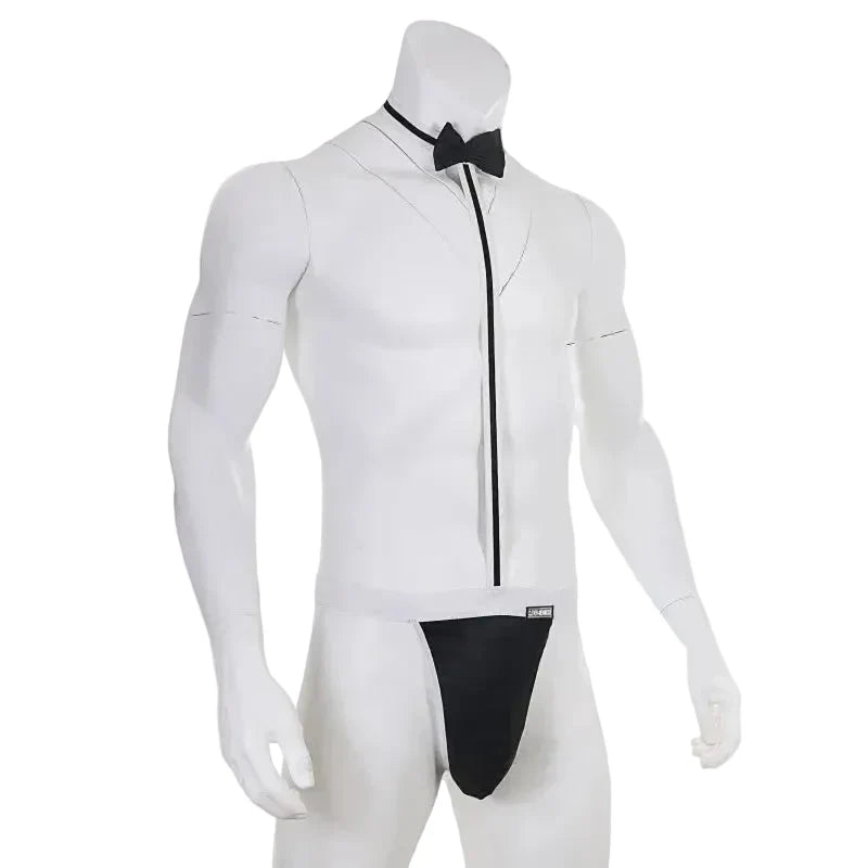 Novelty Sexy Men’s Mankini Thong Underwear Erotic Lingerie Waiter Costume Suspender Bodysuit Tie Teddies