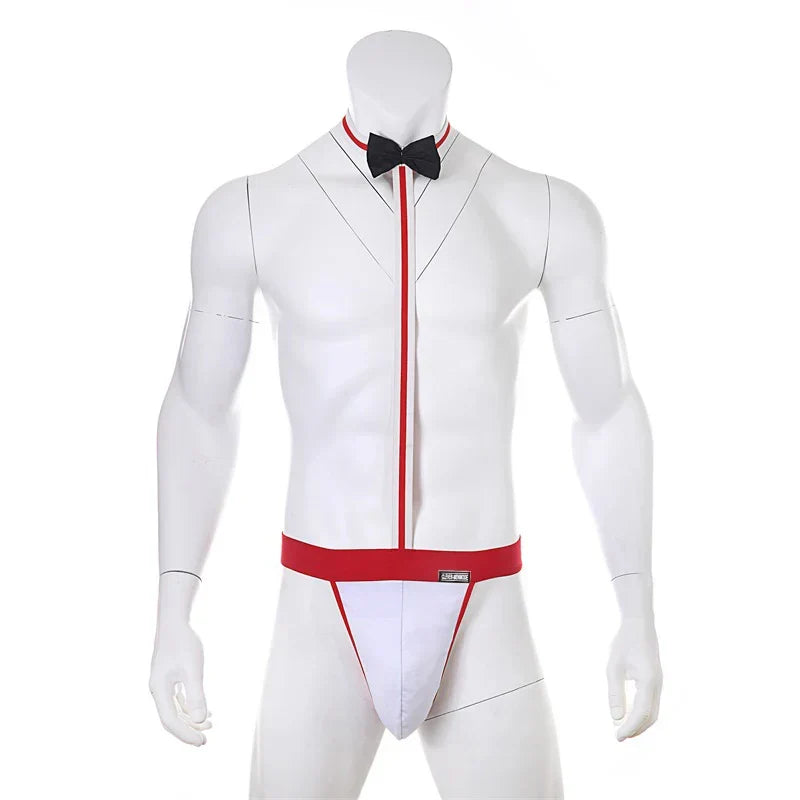 Novelty Sexy Men’s Mankini Thong Underwear Erotic Lingerie Waiter Costume Suspender Bodysuit Tie Teddies