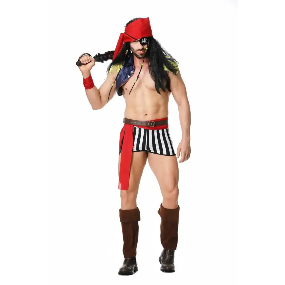 Halloween Adult Men’s Caribbean Pirates Cosplay Makeup Ball Sailor Stage Performance Dress
