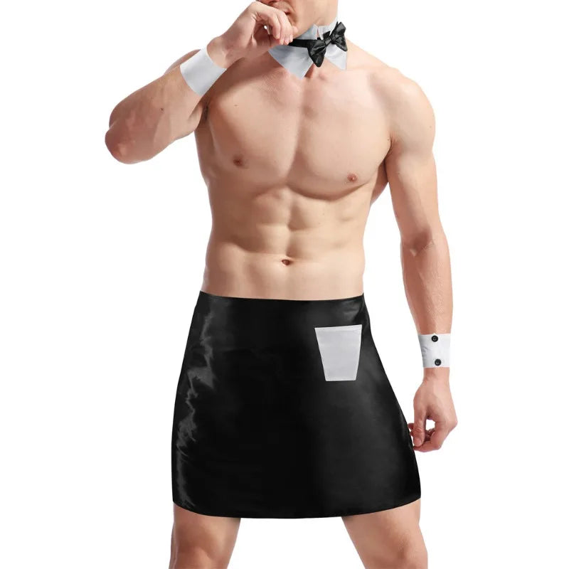 Men Waiter Service Lingerie Outfits Set Theme Party Apron for Bachelor Party Role Play Costume Waiter Gentleman Costume
