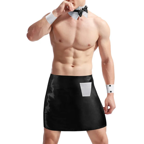 Men Waiter Service Lingerie Outfits Set Theme Party Apron for Bachelor Party Role Play Costume Waiter Gentleman Costume