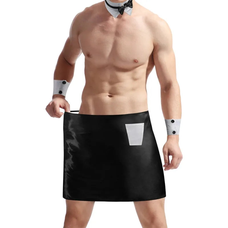 Men Waiter Service Lingerie Outfits Set Theme Party Apron for Bachelor Party Role Play Costume Waiter Gentleman Costume