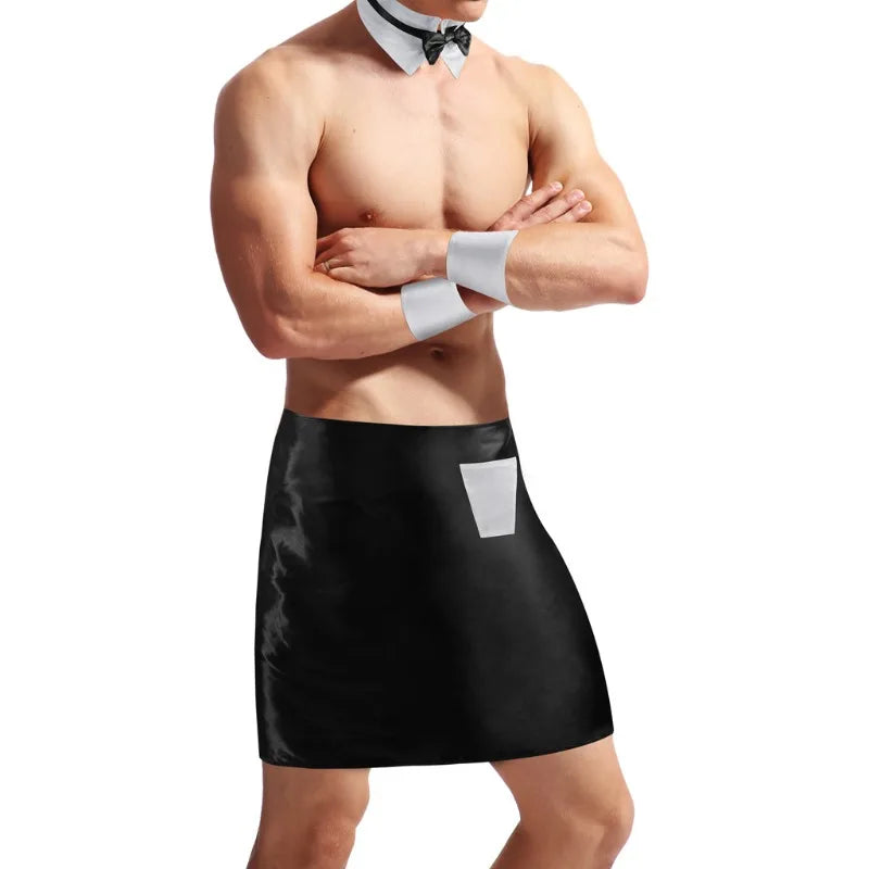Men Waiter Service Lingerie Outfits Set Theme Party Apron for Bachelor Party Role Play Costume Waiter Gentleman Costume