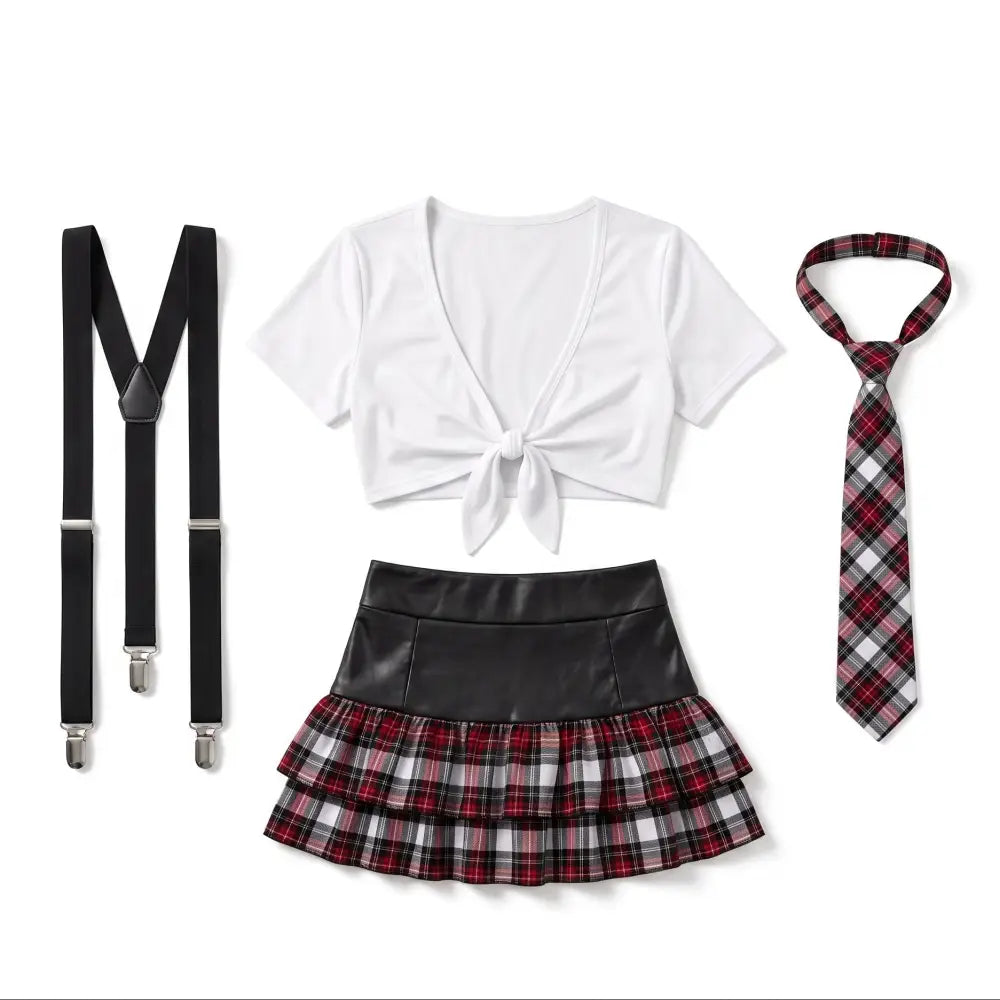 Classic Plaid Secretary Outfit - Black & White / One Size - Outfit