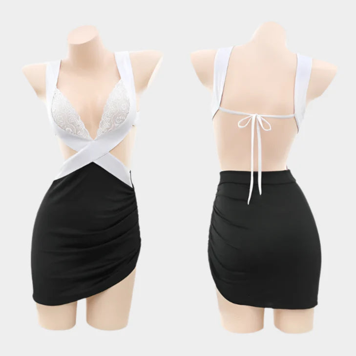 Classy Business Secretary Outfit - Black & White / One Size - Outfit