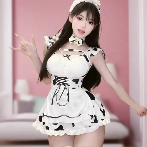 Cow Print French Maid Outfit - Black / One Size - Outfit