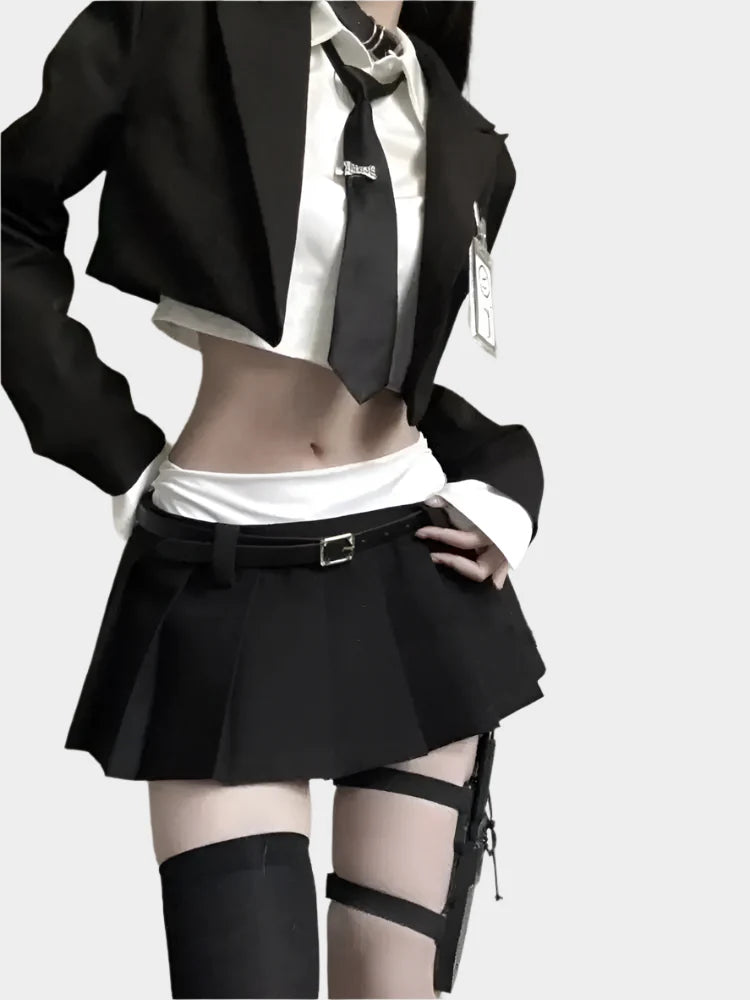 Cropped Secretary Blazer Outfit - Outfit