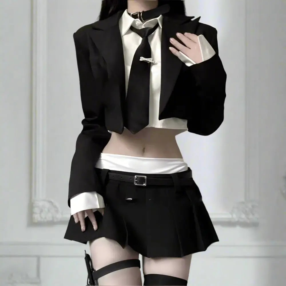 Cropped Secretary Blazer Outfit - Outfit