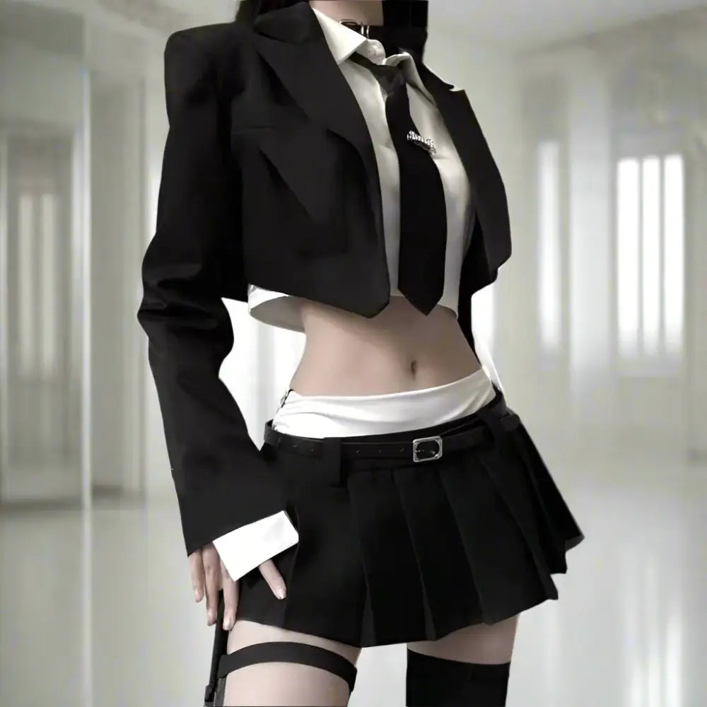 Cropped Secretary Blazer Outfit - Black / S - Outfit