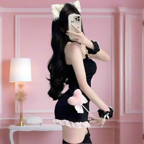 Cute Black Cat Plush Maid Outfit - Black / One Size - Outfit