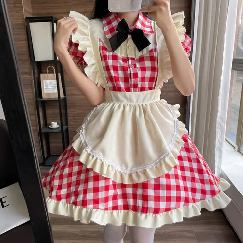 Cute Red Checkered Maid Outfit - Outfit