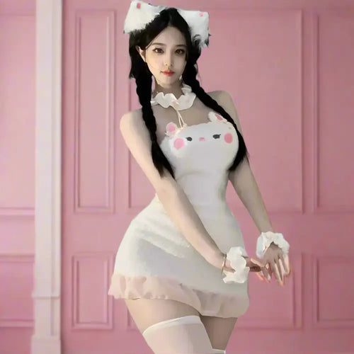 Cute White Cat Plush Maid Outfit - White / One Size - Outfit