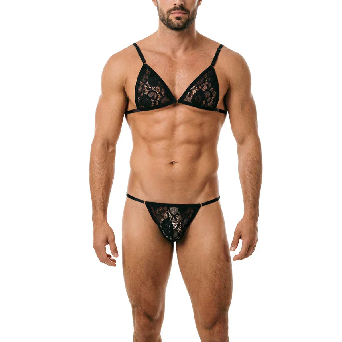 Men’s Sexy Bra Underwear Sets Men Belt Lace Lingerie BDSM Chest Strap Sex Lingerie Sissy Outfit Men Crop Top